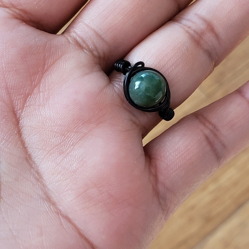 jade with black wire wrapped ring
